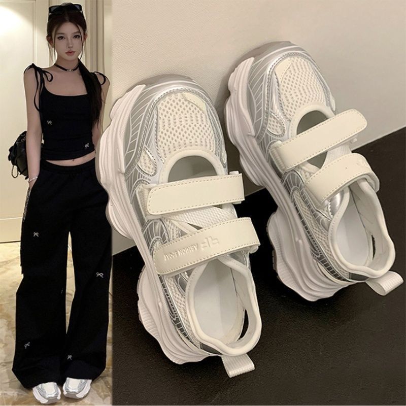 Sandal Sport Outdoor - Sandal Platform Berongga Perak Metalik Wanita