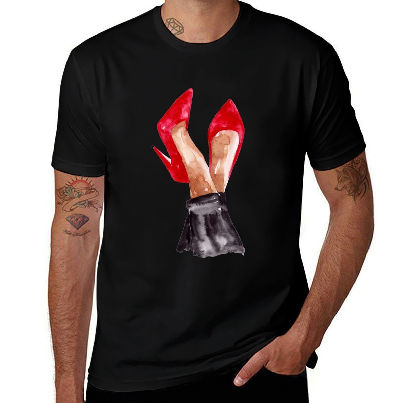 Men Shoes Illustration - Kaos Ilustrasi Sepatu Stiletto Merah dengan